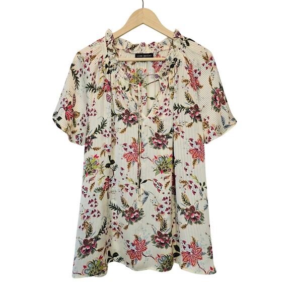 Lane Bryant Swing Cap-Sleeve Ruffle Cream Floral Shadow Stripe Blouse Size 18/20 - Picture 3 of 14